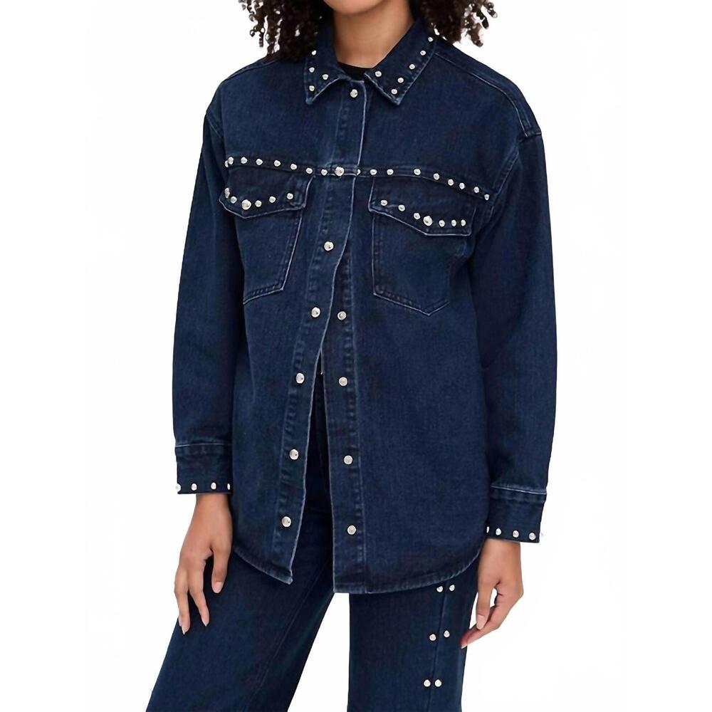 NEW MOON RIVER button up stud detail denim jacket in indigo